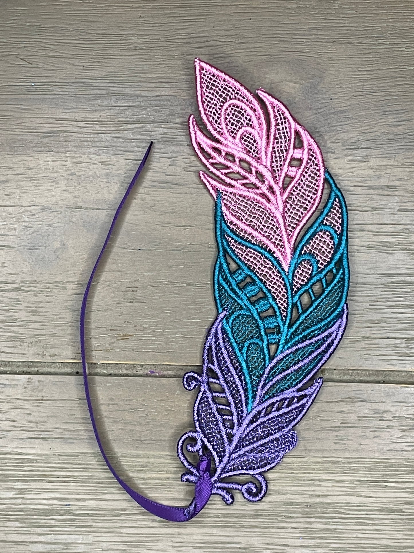 Embroidered Feather Bookmark